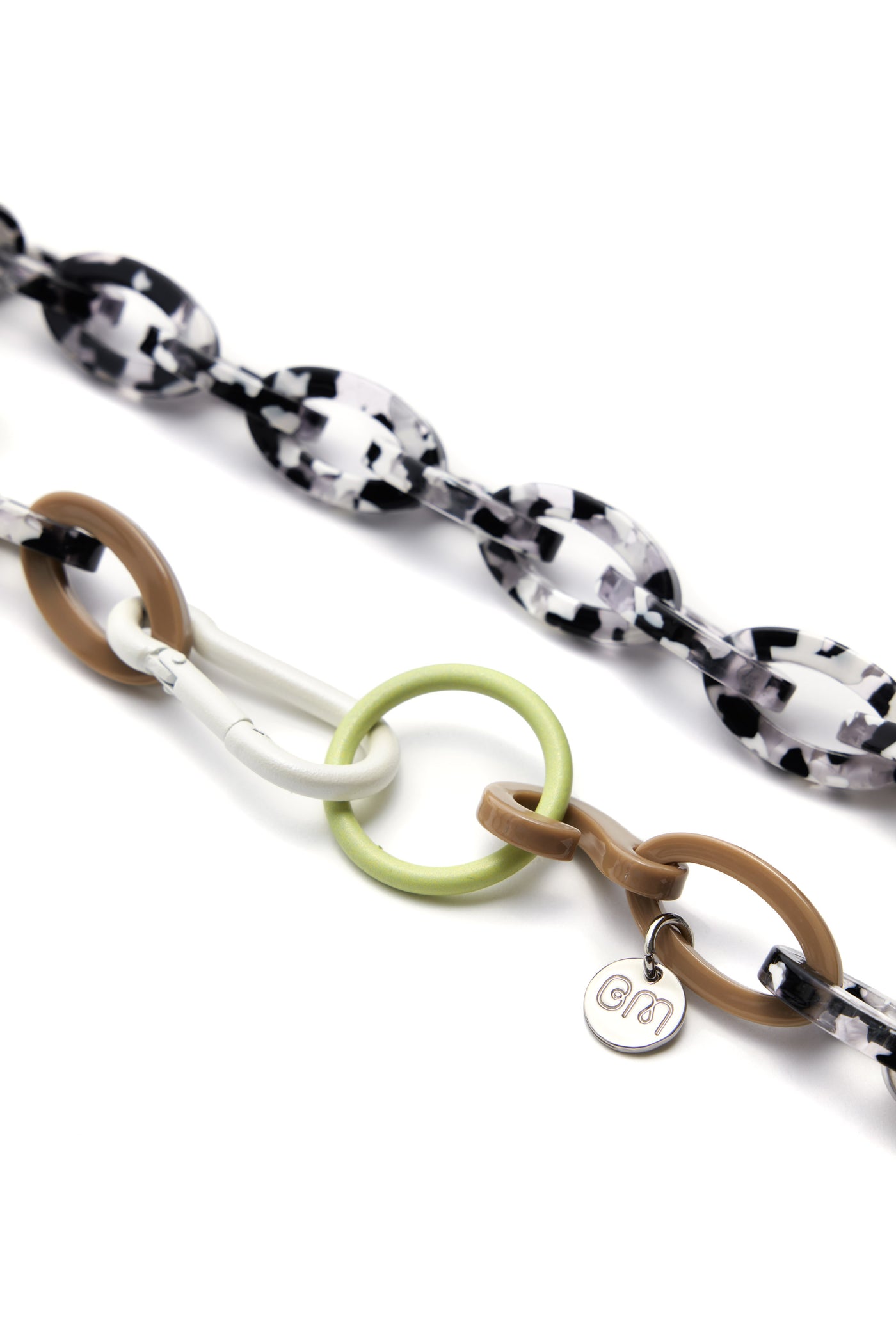 Bianca Mavrick Jewellery Static Chain Link Necklace with Pearl White Carabiner & Ring Clasp Detail