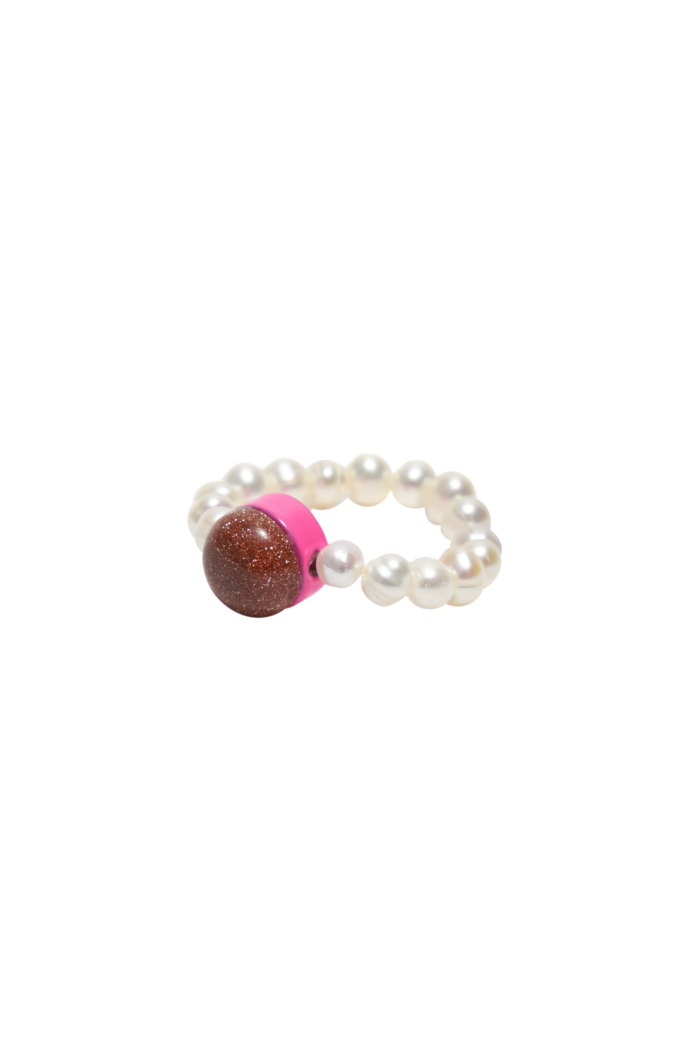 Bianca Mavrick Jewellery Pearl Cabochon Neon Pink and Sandstone Stretch Ring