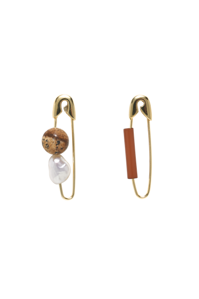 Safety Pin Earring with Pearl Gold Bianca Mavrick Jewellery