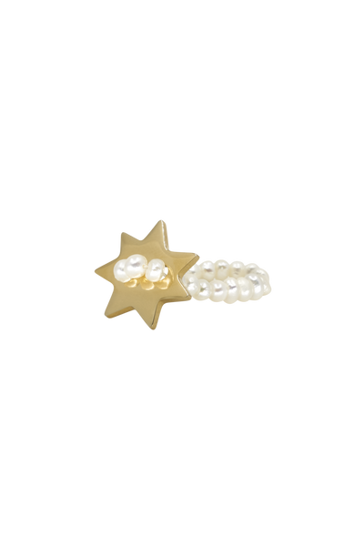 Bianca Mavrick Jewellery Pearly Star Ring Gold Stretch Ring One Size