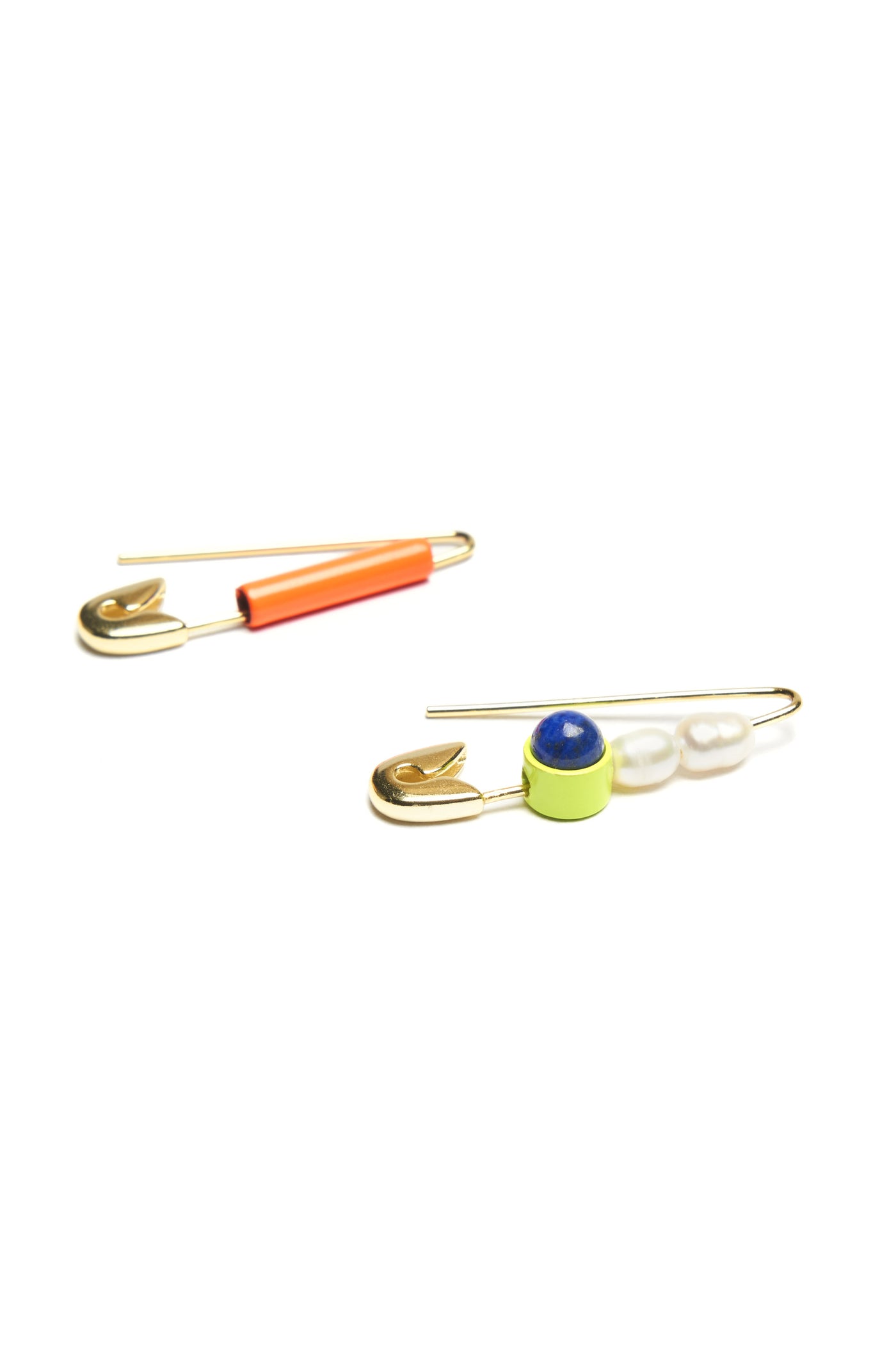 Bianca Mavrick Jewellery Safety Pin Earring Gold Lapis Lazuli Side View