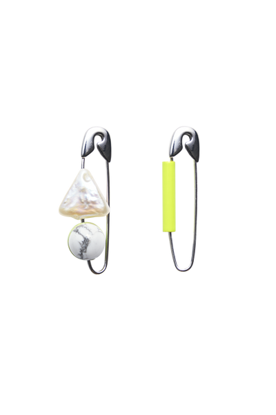 Bianca Mavrick Jewellery Safety Pin Earring Silver Triangle Pearl Closed