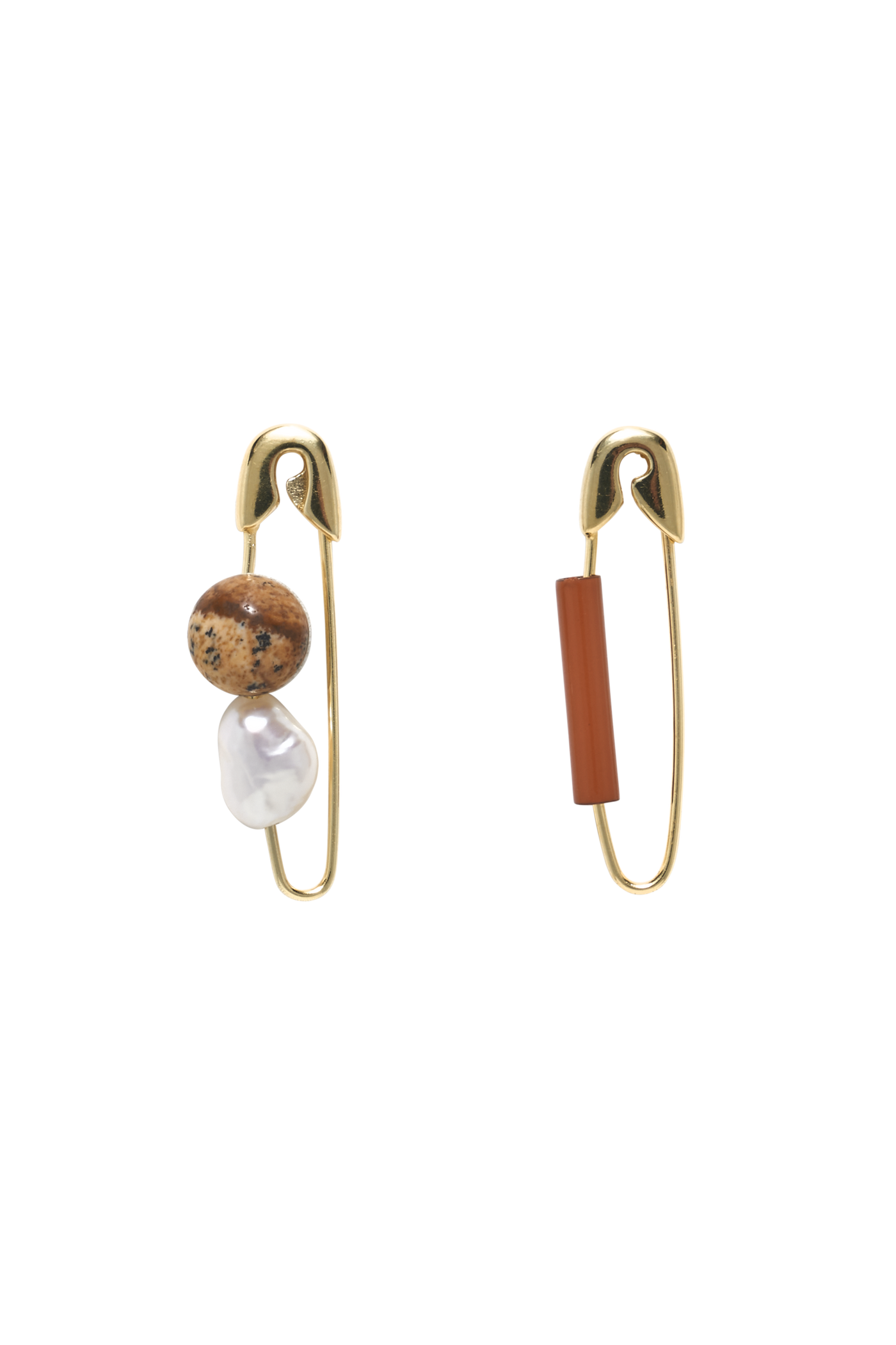 Safety Pin Earring with Pearl Gold Bianca Mavrick Jewellery