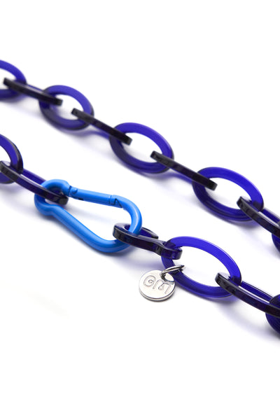 Bianca Mavrick Jewellery Blue Chain Link Necklace Carabiner Clasp Detail