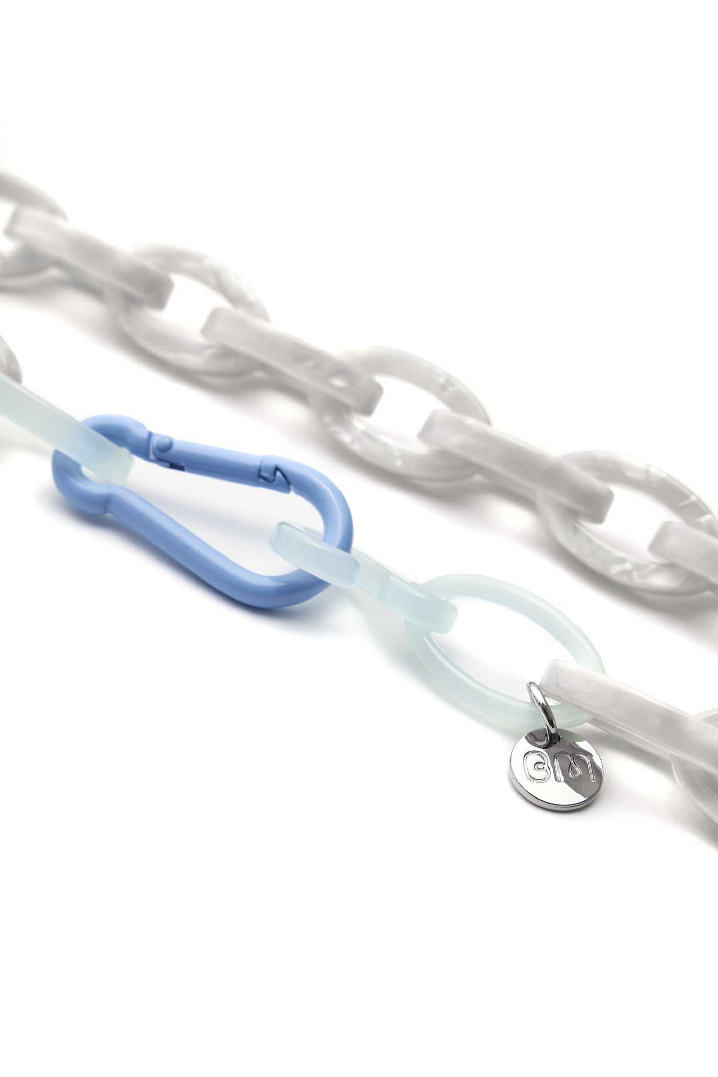 Bianca Mavrick Jewellery Pearl Chain Link Necklace with Powder Blue Carabiner Detail
