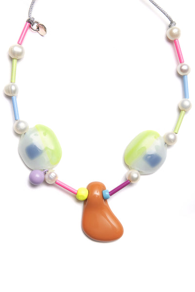 Bianca Mavrick x Lawn Bowls Face Necklace Glass Pearl Jewellery Close Up